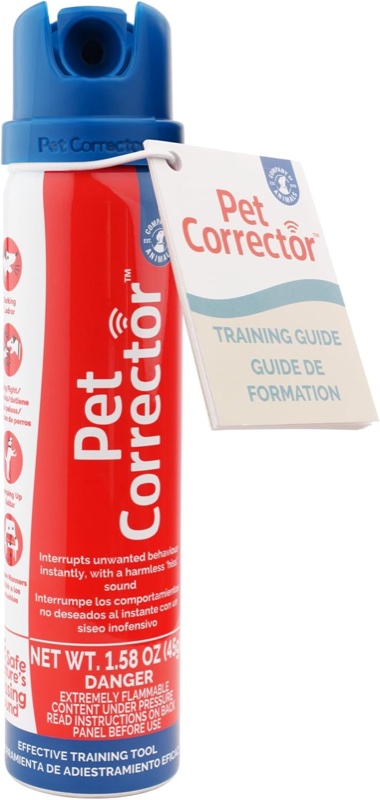 Pet corrector, a compressed-air canister that emits a short hiss; only used as directed