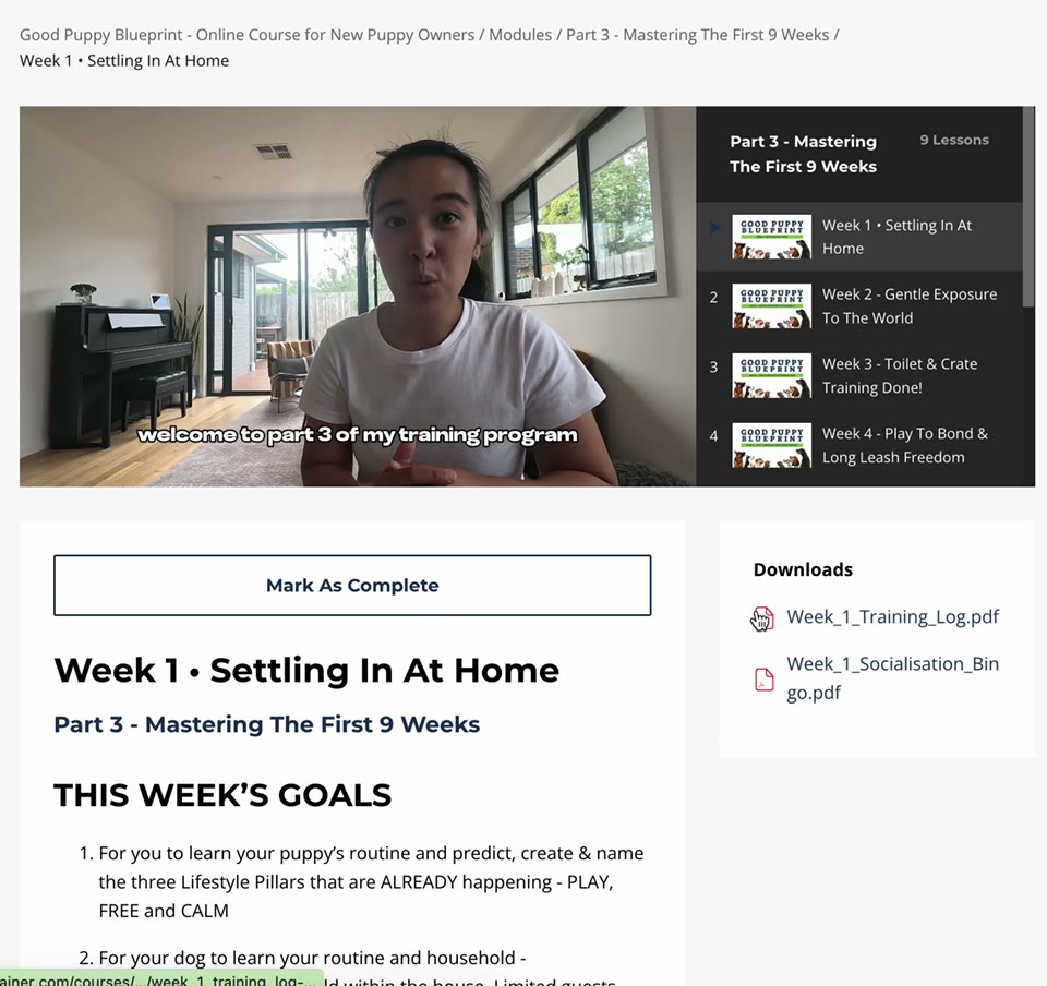 Online puppy training program